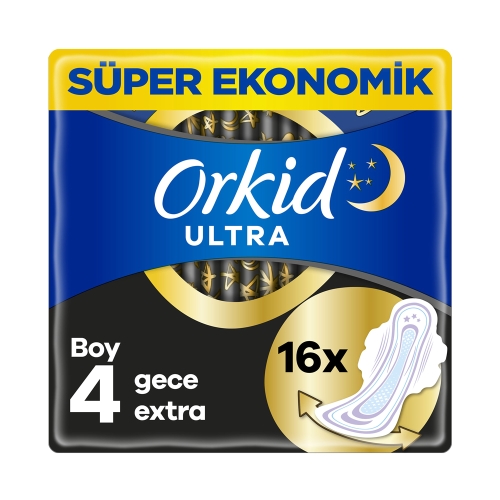 Orkid Ultra Extra Hijyenik Ped Gece Extra Süper Ekonomik Paket 4 Boy 16'lı
