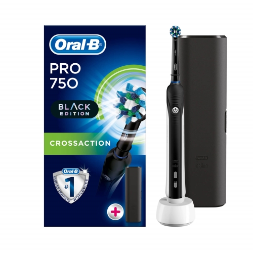 Oral-B Pro 750 Şarj Edilebilir Diş Fırçası Cross Action Siyah (Seyahat Kabı Hediyeli!)