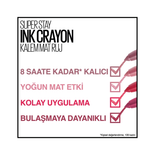 Maybelline New York Süper Stay Ink Crayon Kalem Mat Ruj 90-Keep It Fun