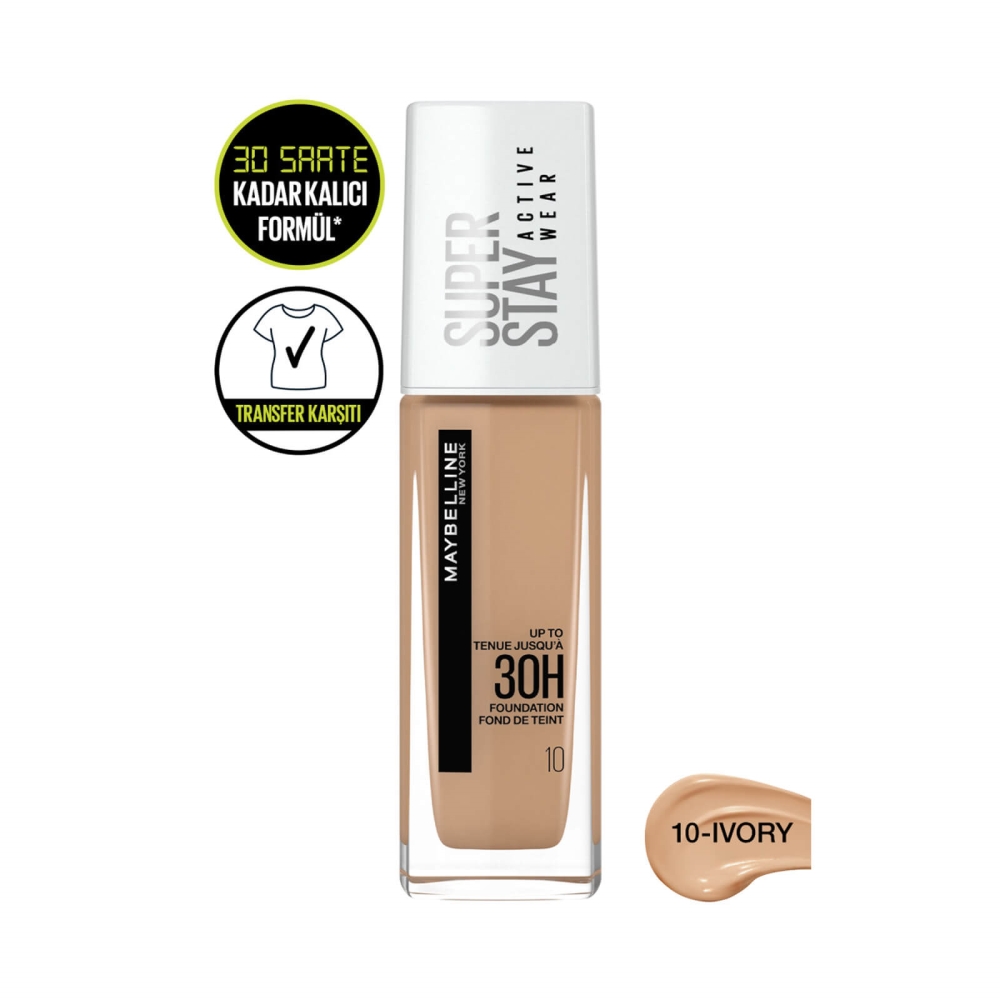 Foundation Active 30H York Super Cosmetica New Wear | Maybelline Stay Ivory 10