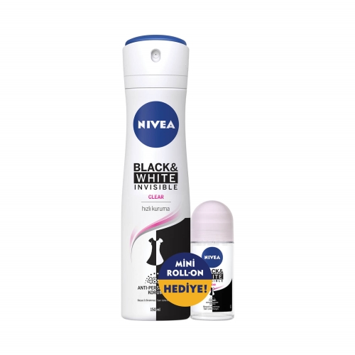 Nivea Deodorant Sprey Invisible Black&White Clear Kadın 150 Ml + Mini Roll-On 25 Ml Set