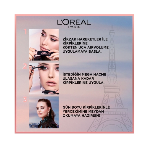L'Oréal Paris Air Mega Volume Maskara - 30 Saate Kadar Kalıcı - Ekstra Siyah
