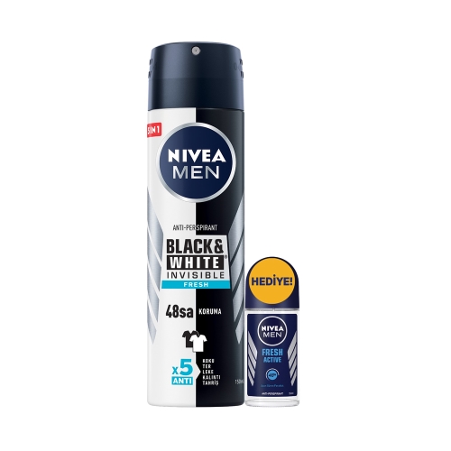 Nivea Men Black&White Invisible Fresh Deodorant 150 Ml + Nivea Men Fresh Active Roll-on 25 Ml Hediye