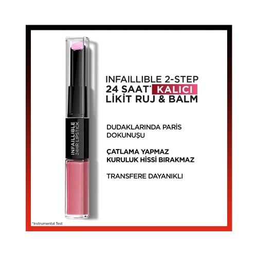 L'Oréal Paris Infaillible 2-Step 24 Saat Kalıcı Likit Ruj & Balm - 213 Toujours Teaberry