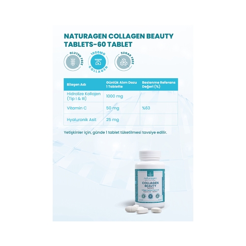 Naturagen Kolajen Beauty Tablets Tip 1&Tip 3 Hyaluronic Asit&Vitamin C - 60 Tablet