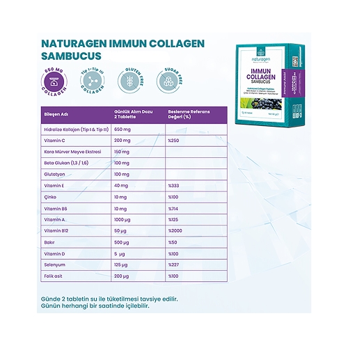 Naturagen Immun Kolajen Sambucus(Karamürver) Immune Assist - 30 Tablet