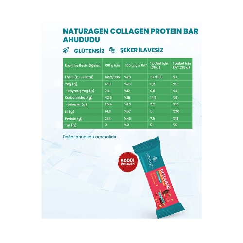 Naturagen Kolajen Protein Bar - Ahududu Glutensiz&Vegan&Sağlıklı Atıştırmalık