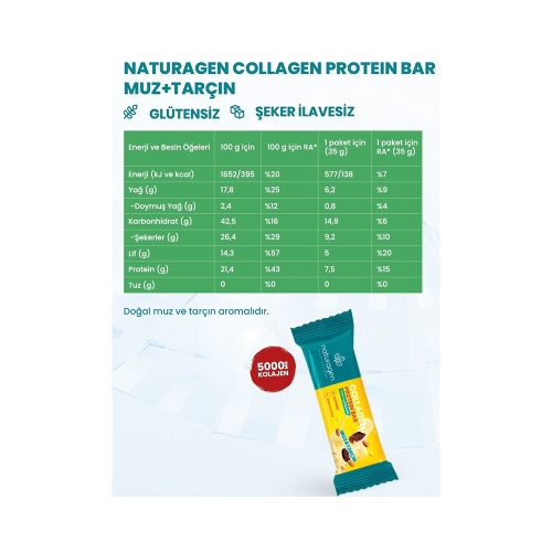 Naturagen Kolajen Protein Bar - Muz - Tarçın Glutensiz&Vegan&Sağlıklı Atıştırmalık