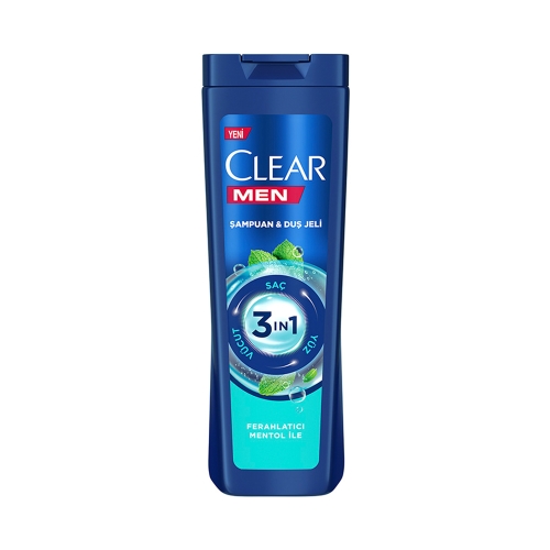 Clear Men 3 İn 1 Şampuan & Duş Jeli Ferahlatıcı Mentol 350 Ml