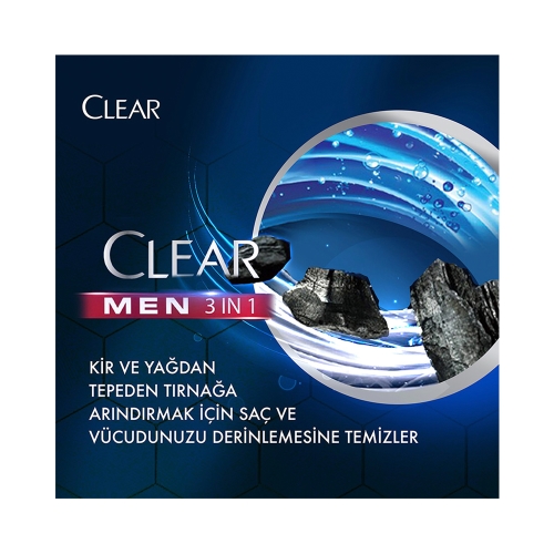 Clear Men 3 İn 1 Şampuan & Duş Jeli Arındırıcı Kömür 350 Ml