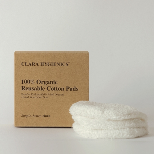 Clara Hygienics Yeniden Kullanılabilir %100 Organik Pamuk Yıkanabilir Makyaj Temizleme Pedi 3'Lü Paket